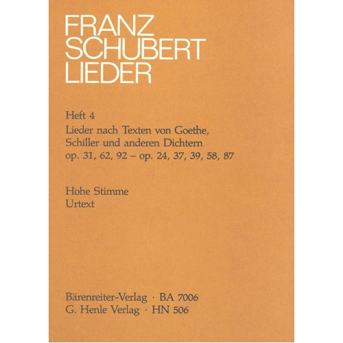 Lieder Book 4 High Lyrics by Goethe, Schiller, Others - Franz Schubert, G. Henle Verlag, Voice, 1 Page