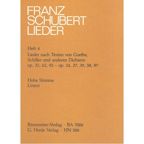 Lieder Book 4 High Lyrics by Goethe, Schiller, Others - Franz Schubert, G. Henle Verlag, Voice, 1 Page