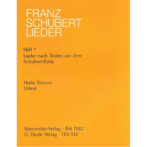 Lieder BK 7 High Lyrics by Schubert Circle for Voice, Publisher: G. Henle Verlag, Pages: 1