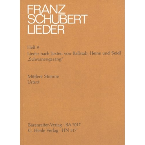 Lieder Bk 9 Med Lyrics by Rellstab Heine Seidl for Voice, Composer: Franz Schubert, Publisher: G. Henle Verlag, 1 Page