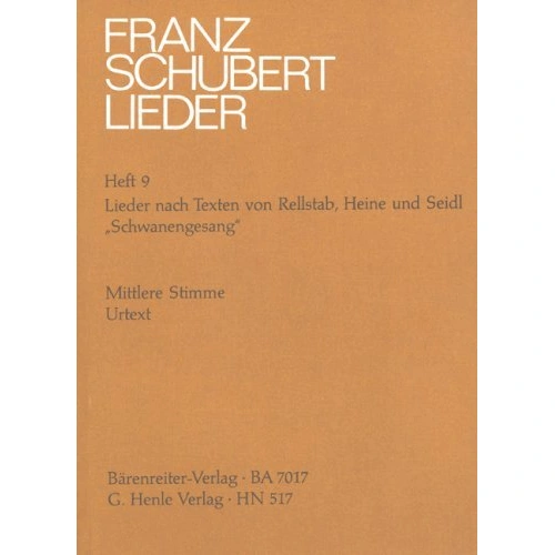 Lieder BK 9 Med Lyrics by Rellstab Heine Seidl for Voice by Franz Schubert, G. Henle Verlag, 1 Page