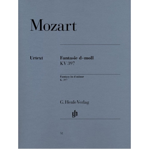 Mozart Fantasy D Minor K. 397 Urtext Edition for Piano Solo, Edited by Ullrich Scheideler, 8 Pages, G. Henle Verlag