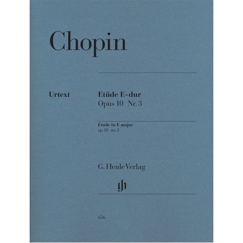 Chopin Etude Op. 10 No. 3 E Tristesse Urtext Edition for Piano Solo, Edited by Ewald Zimmermann