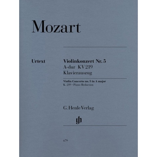Mozart Violin Concerto No. 5 in A Major K.219 Urtext Edition with Piano Reduction