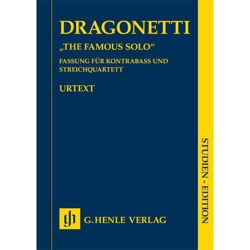 The Famous Solo for Double Bass & String Quartet by Domenico Dragonetti - G. Henle Verlag Study Score