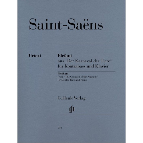 The Elephant from Carnival of the Animals for Double Bass and Piano by Camille Saint-Saëns, G. Henle Verlag, 14 Pages