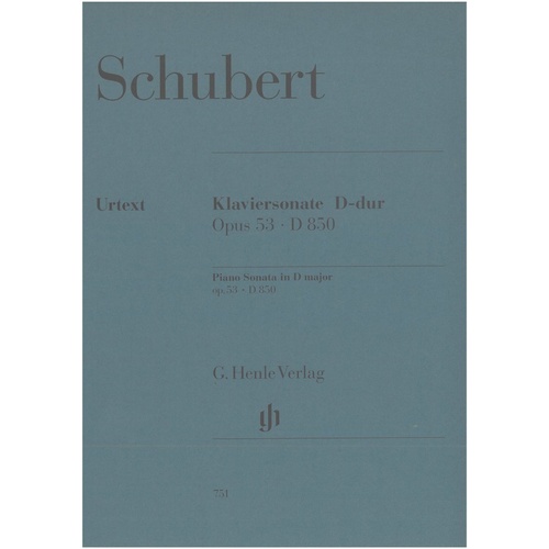 Piano Sonata D Major Op. 53 D 850 by Franz Schubert, G. Henle Verlag, Piano Solo, 38 Pages