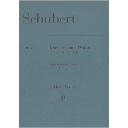 Piano Sonata D Major Op. 53 D 850 by Franz Schubert, published by G. Henle Verlag, 38 pages, Piano Solo