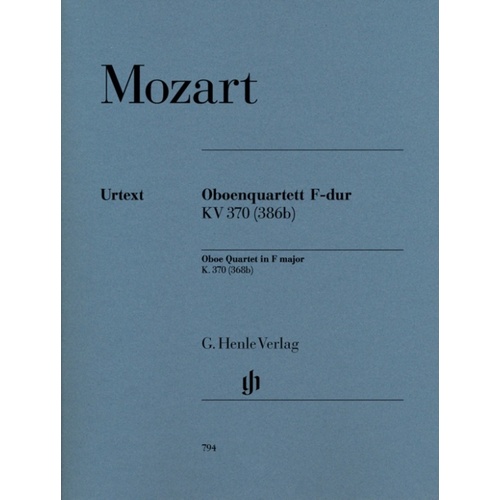 Mozart - Oboe Quartet K 370 Oboe/Violin/Viola/Cello Parts (Set Of Parts) Book