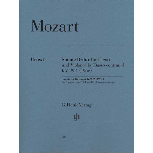 Sonata B Flat Major K 292 for Bassoon by Mozart, G. Henle Verlag, 44 Pages