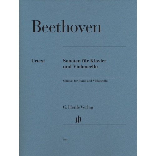 Beethoven Sonatas for Cello and Piano, Urtext Edition, Revised with New Fingerings, 259 Pages, Published by G. Henle Verlag
