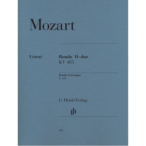 Mozart Rondo in D Major K 485 Urtext for Piano Solo, Edited by Ullrich Scheideler, 14 Pages, G. Henle Verlag