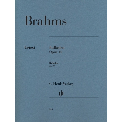 Brahms Ballades Op. 10 Piano Urtext Edition by G. Henle Verlag, 34 Pages, Piano Solo