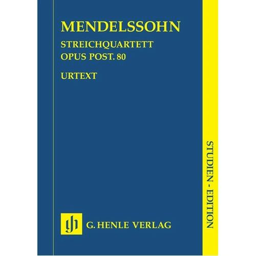 String Quartet Op. Posth 80 in F Minor - Study Score by Mendelssohn, 56 Pages, G. Henle Verlag
