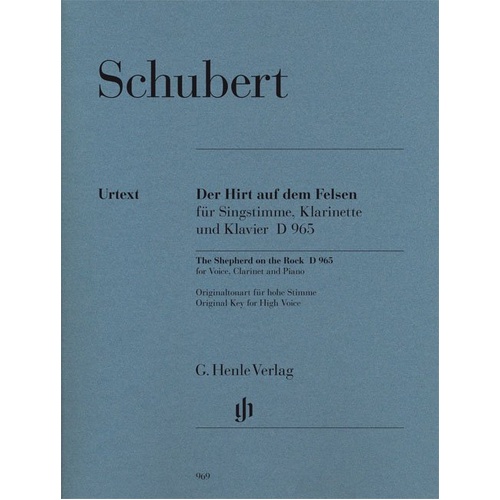 Shepherd on the Rock for Voice and Clarinet by Franz Schubert, published by G. Henle Verlag, 1 page