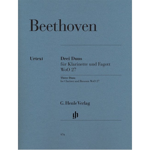 Beethoven - Three Duos for Clarinet and Bassoon WoO 27, G. Henle Verlag, 76 Pages, Woodwind Duo