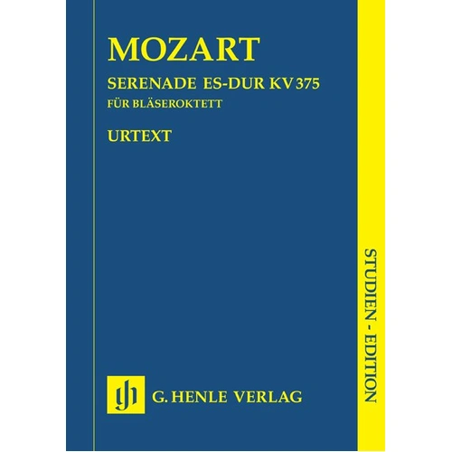 Serenade K 375 E Flat Octet Study Score by Mozart - G. Henle Verlag, 67 Pages, for Oboe, Clarinet, Bassoon