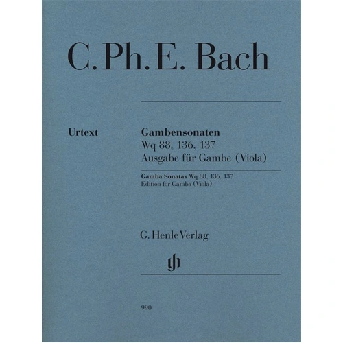 Gamba Sonatas Wq 88, 136, 137 Urtext Edition for Viola by Carl Philipp Emanuel Bach