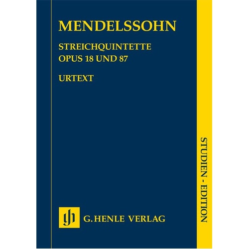 String Quintets Op. 18 & Op. 87 Study Score by Mendelssohn, 150 Pages, G. Henle Verlag