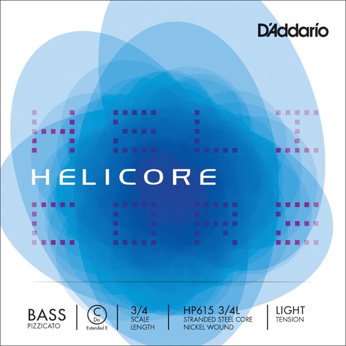 D'Addario Helicore Pizzicato Bass Single C (Extended E) String, 3/4 Scale, Light Tension