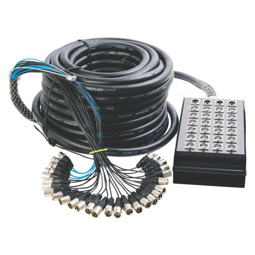 On Stage In-Line Audio Series 24x4 Stage Snake Box, 100ft with XLR Connections and Protective Nylon Bag