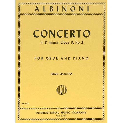 Albinoni Concerto in D Minor Op. 9 No. 2 for Oboe and Piano