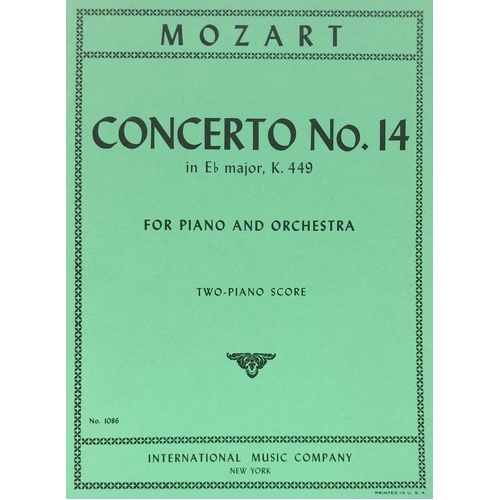 Mozart - Concerto No. 14 in E Flat Major K 449, Two Piano Score for 2 Pianos, 4 Hands