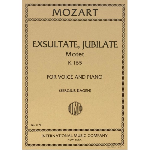 Mozart Exsultate Jubilate Motet K 165 Vocal Score for Soprano and Piano