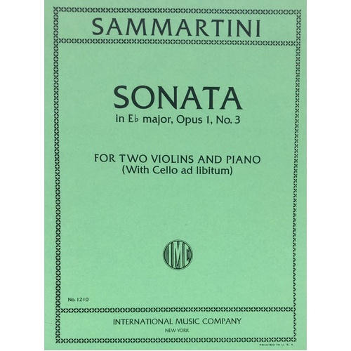 Sonata in E Flat Major, Op. 1 No. 3 for Violin with Cello ad libitum by Giovanni Battista Sammartini