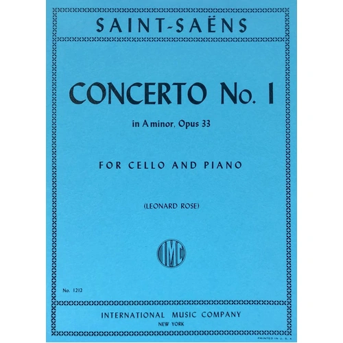 Saint-Saens Concerto No. 1 Op. 33 A Minor for Cello and Piano, Edited by Leonard Rose, 33 Pages