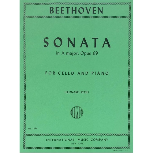 Beethoven - Sonata Op 69 for Cello and Piano, Edited by Leonard Rose, Score and Part