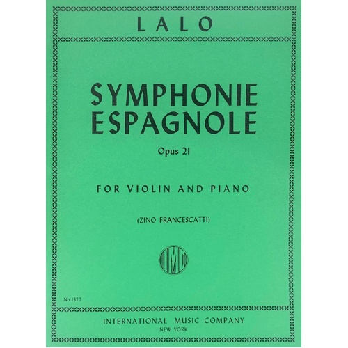 Lalo - Symphonie Espagnole Op. 21 for Violin and Piano, Edited by Zino Francescatti