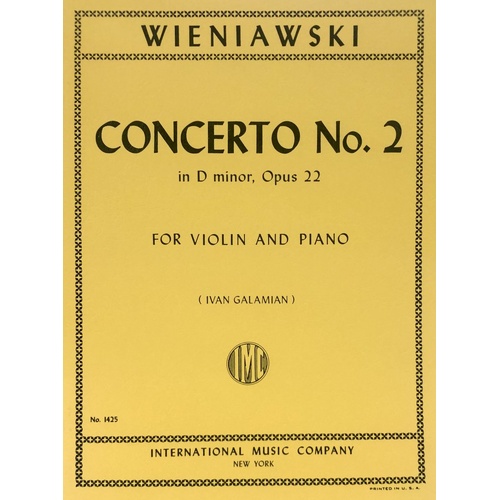 Wieniawski - Concerto No. 2 Op. 22 D Minor for Violin and Piano, 43 Pages, International Music Co.