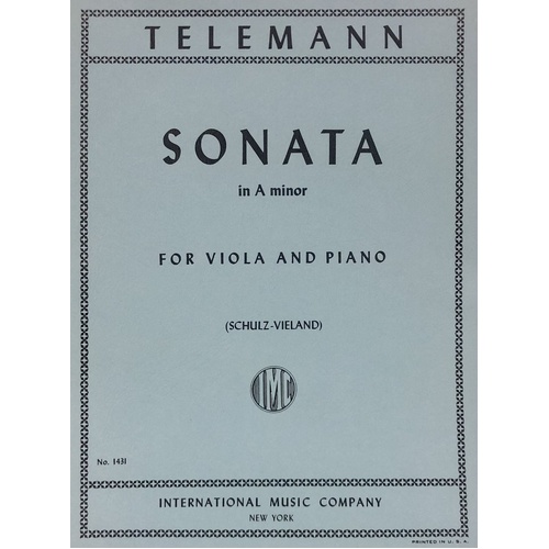 Sonata in A Minor for Viola by Telemann, Edited by Schulz/Vieland, Score & Part, International Music Company