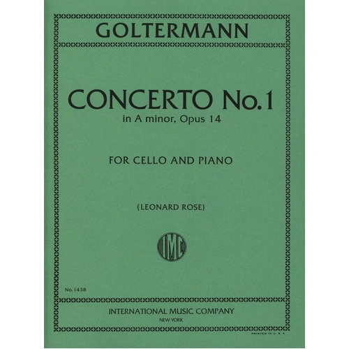 Concerto No. 1 in A Minor, Op. 14 for Cello by Georg Goltermann, 19 Pages, International Music Company Edition
