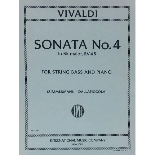 Sonata No. 4 in B Flat RV 45 for Double Bass Arranged by Fred Zimmerman