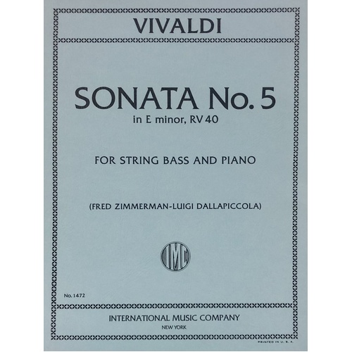 Sonata No. 5 in E Minor RV 40 for Double Bass, Edited by Fred Zimmerman, Score and Part