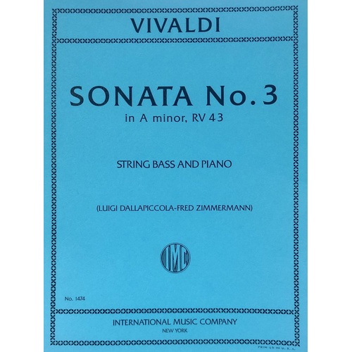 Vivaldi Sonata No. 3 in B Minor RV 43 for Double Bass and Piano, Edited by Fred Zimmerman