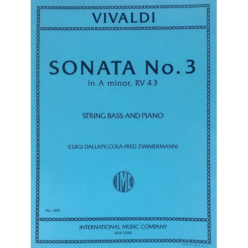 Vivaldi - Sonata No 3 in Bb Minor RV 43 for Double Bass and Piano, Edited by Fred Zimmerman, 7 Pages