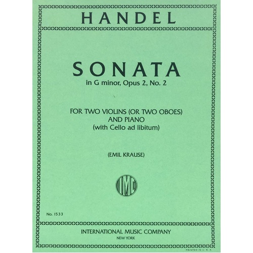 Sonata in G Minor, Op. 2 No. 2 for 2 Violins and Piano by Handel
