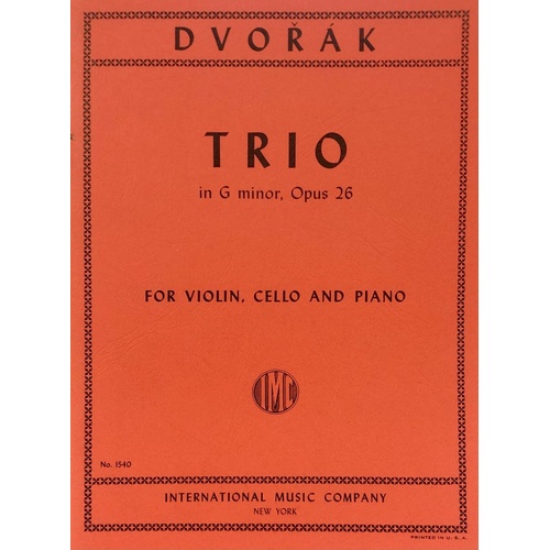 Trio in G Minor, Op. 26 by Antonin Dvorak - Score and Parts for Violin, Cello, Piano