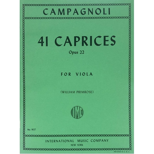 Campagnoli 41 Caprices Op. 22 for Viola Solo, Edited by William Primrose