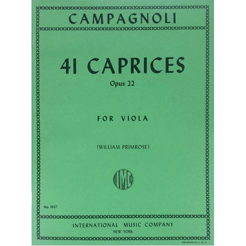 Campagnoli 41 Caprices Op. 22 for Viola Solo, Edited by William Primrose, International Music Company