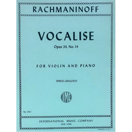 Rachmaninoff Vocalise Op. 34 No. 14 for Violin and Piano - 8 Pages, Edited by Josef Gingold