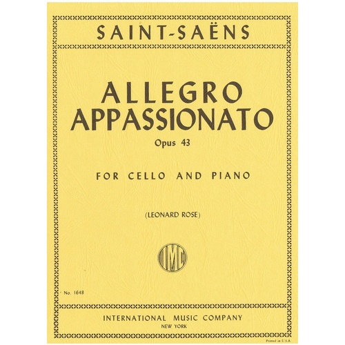 Saint Saens Allegro Appassionato Op. 43 for Cello and Piano, Edited by Leonard Rose, Score and Part