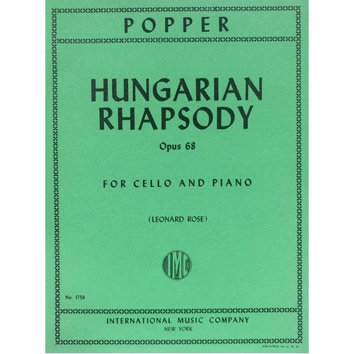 Hungarian Rhapsody Op. 68 for Cello and Piano, Edited by Leonard Rose, Difficulty: Difficult, 16 Pages