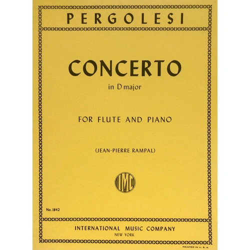 Pergolesi - Concerto in D Major for Flute and Piano, Edited by Rampal, Score and Part, International Music Company