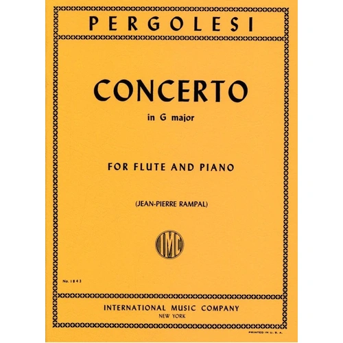 Pergolesi Concerto in G Major for Flute and Piano Reduction by Jean-Pierre Rampal, Advanced Level, International Music Company, 1 Page