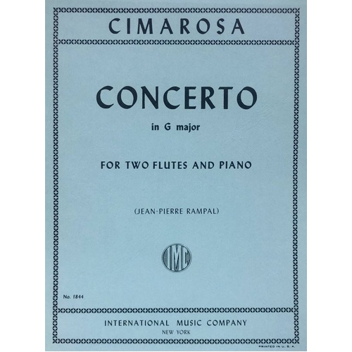 Cimarosa Concerto in G Major for 2 Flutes and Piano, Edited by Jean-Pierre Rampal, Score and Parts