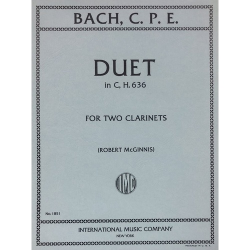 Bach - Duet in C Major H 636 for 2 Clarinets
